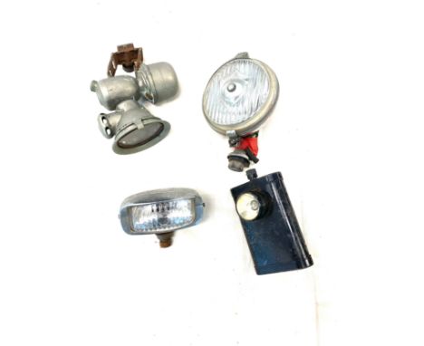 Vintage lucas Bike lamp no 316of a 1950s policemans torch and 2 vintage car lamps 