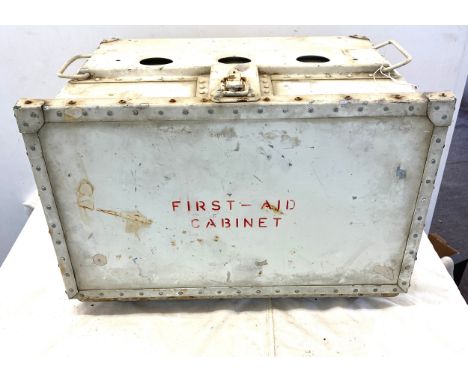 Vintage metal first aid drawer off a plane measures approx 31cm tall 45cm wide 35cm deep 