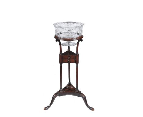 A Stourbridge engraved and polished clear glass pedestal fruit bowl, circa 1900, decorated with swags of fruit, 21cm high, 31
