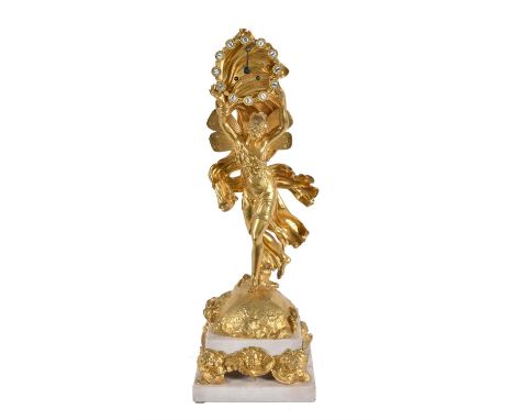 A French ormolu and white marble figural mantel clock, mid-19th century, the eight-day two train countwheel bell striking mov