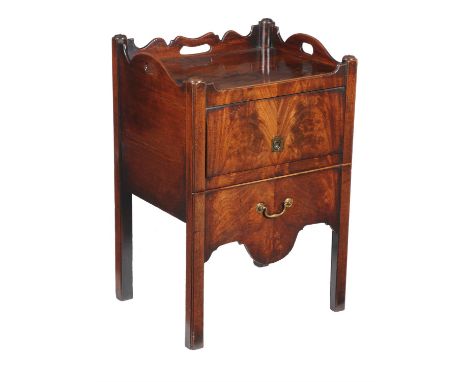 A George III mahogany bedside night commode, circa 1780, with tray top, 78cm high, 55cm wide, 44cm deep Condition Report: Mar