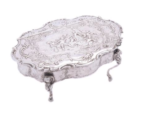 A German silver shaped oval trinket box by Simon Rosenau, Bad Kissingen, import marked for Sheffield 1896, sponsor's mark of 