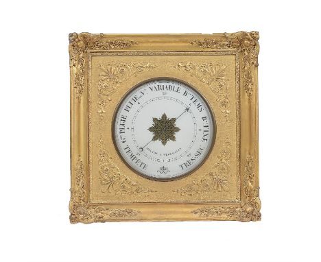 A French Empire style gilt wall clock and barometer en-suite, late 19th century, the clock with eight-day two train gong stri
