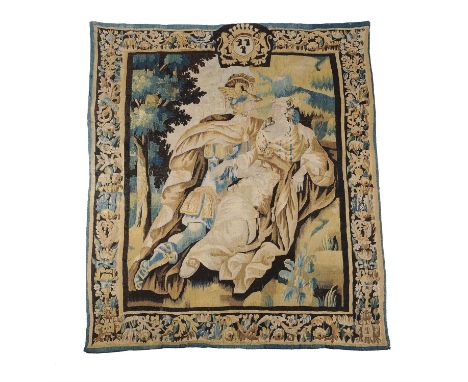 A Louis XIV Aubusson historical tapestry with Dido and Aeneas resting, last quarter 17th century, possibly after the designs 
