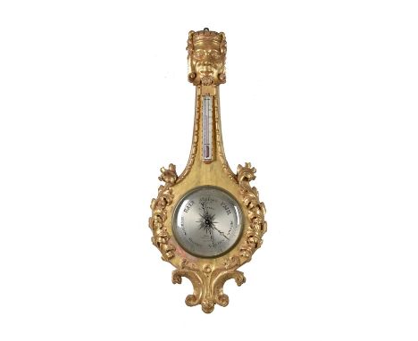 A Victorian carved giltwood and gesso wheel barometer, mid-19th century, the silvered round register inscribed F. A. PIZZALA 