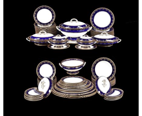 A Royal Worcester blue-ground and gilt part dinner service, date codes circa 1911,  comprising: fifteen dinner plates;  ten s