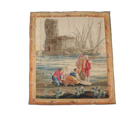 An Aubusson 'seaport' genre tapestry, in the manner of designs by Joseph Vernet (1714-1789), second half 18th century, depict