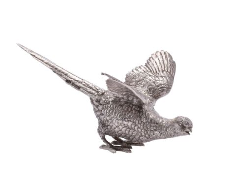 A German silver small model of an alarmed pheasant by L. Neresheimer & Co., Hanau, import marked for London 1963, 14cm (5 1/2