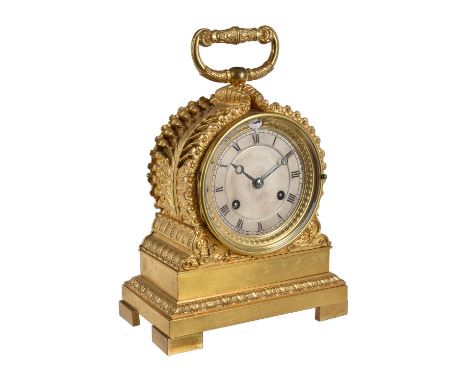 A French gilt brass 'Pendule d'Officier' mantel clock, mid 19th century, the eight-day two train bell striking movement with 