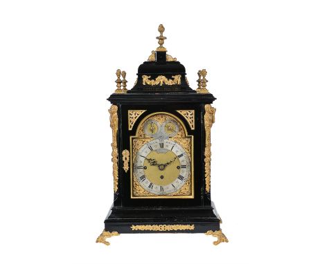 An Edwardian ebonised and gilt-metal mounted quarter chiming bracket clock, circa 1900, the eight-day quarter-striking triple