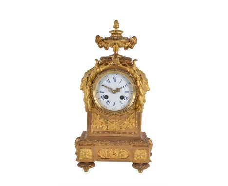 A French gilt metal mantel clock, second half 19th century, the eight-day bell striking movement with outside countwheel and 