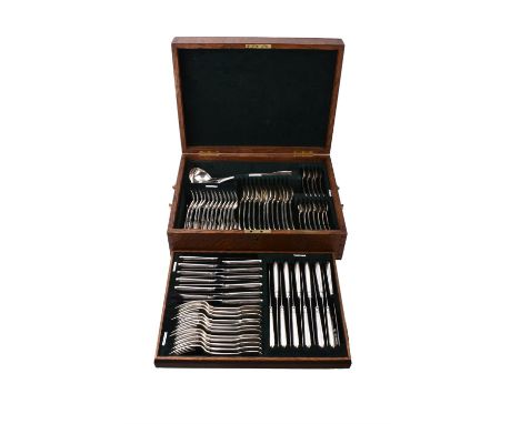 A matched silver fiddle and thread pattern table service, various William IV makers and dates, comprising:Twelve table forks 