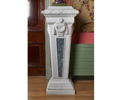 A pair of white marble and verde antico stands in the Neo-Classical manner, 20th century, of tapering form with verde antico 