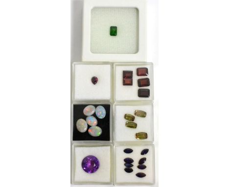 A Quantity of Loose Gemstones, including, an amethyst, a ruby, a chrome diopside, five opals, five garnets, four andalusite a