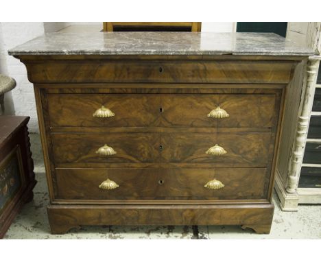 COMMODE, Louis Philippe walnut grey marble top above five drawers, 97cm H x 127cm W x 57cm D. (with faults)