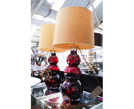 TABLE LAMPS, a pair, of substantial proportions, ruby glass with shades, each 94cm H overall. (2)