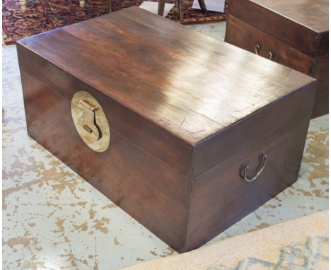 TRUNK, circa 1870, North Chinese camphorwood with hinged top and brass handles, 43cm H x 94cm W x 61cm D. 