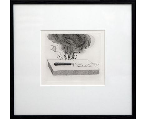 DAVID HOCKNEY, 'The Carpenter's Bench, a Knife and Fire', aquatint, 1969, edition 400, from the story The Boy Who Left Home t