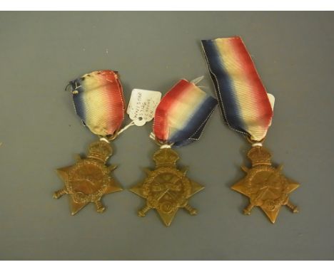 Three World War I Star Medals - all unnamed to  9,7126  E C Young  L.STD  R.N.R, 3024  Pte A H Bull  The Queens R and Bombs M