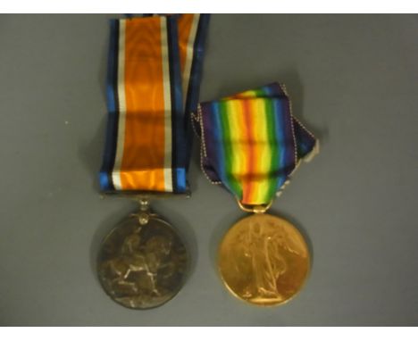 A First World War 1914-18 War Medal and Victory Medal awarded to 69301 Pte. H.W. Larner North D. Fus.