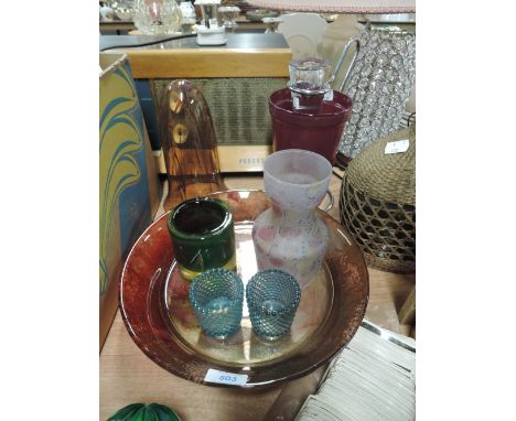 A selection of vintage colour and art glass wares
