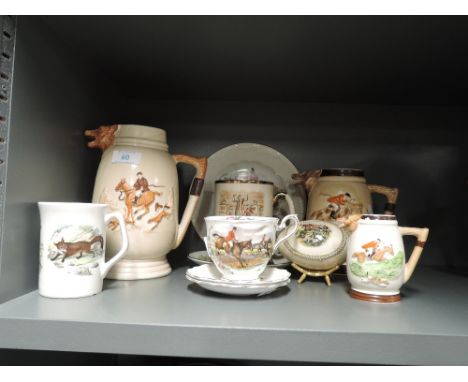 A selection of vintage fox hunting and similar theme ceramics