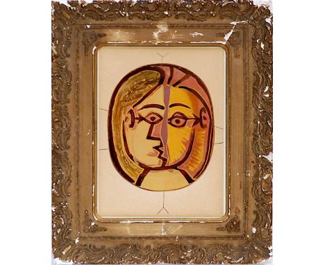 PABLO PICASSO 'Study for a Ceramic Plate', quadrichrome, suite: Ceramiques, 28cm x 35cm, in a vintage French frame. 