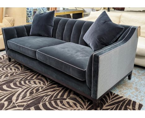 SOFA, contemporary, dark velvet upholstery with contrasting detail, 195cm x 90cm x 75cm. 