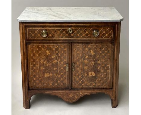 DUTCH SIDE CABINET, 95cm W x 49cm D x 85cm H, early 19th century mahogany and satinwood marquetry, with veined white marble t