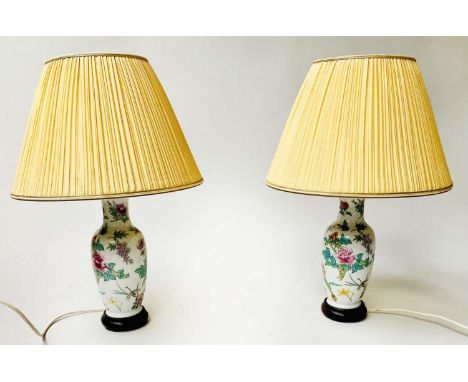 TABLE LAMPS, a pair, Chinese ceramic vase form with shades, 52cm H. (2) 