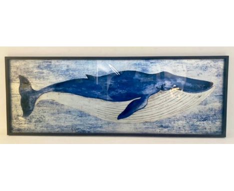 CONTEMPORARY SCHOOL PRINT, study of a whale, framed, 44x120. 