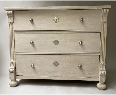 COMMODE, 19th century French Napoleon III grey painted with three drawers, 104cm x 81cm H x 53cm. 