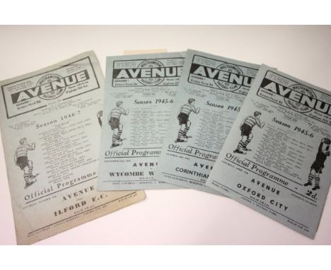 Three 1945/46 Walthamstow Avenue home football programmes including v Wycombe Wanderers 22nd September 1945, Corinthian Casua