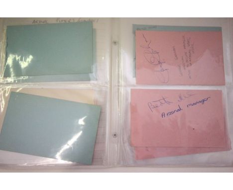 Football Autographs - Folder of autograph book pages signed by Arsenal players including Armstrong, McLintock, Mee, Graham, R