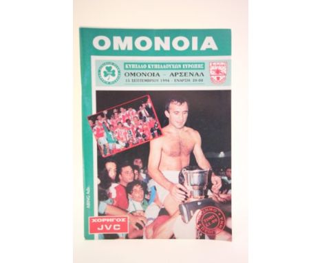 Very scarce Omonia Nicosia v Arsenal European CWC football programme from 1994/95