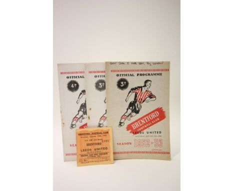 Football Collectable's - Programmes for Brentford v Leeds United 1952/53 & 53/54 league matches plus a programme and scarce t