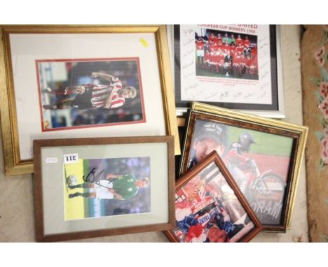 Group of framed & glazed items including vintage Chelsea mirror, Manchester United prints x2, Motorsport x3, Stephen Ireland 