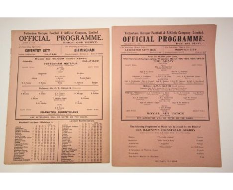 Spurs v Islington Corinthiums football programme played 4th April 1935 (good but trimmed down, ex-bound) and the Army v RAF i