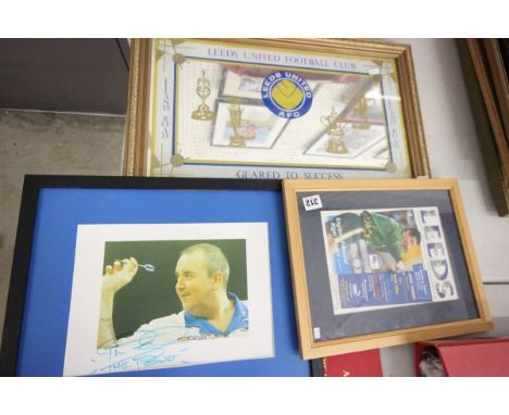 Football & Darts Autograph - Framed & glazed Leeds United programme cover signed by four including Ian Rush, a framed Phil Po