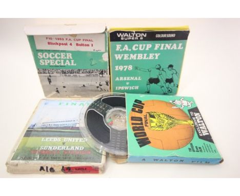 Three FA Cup Final 8mm Film reels including 1953 Blackpool v Bolton, 1978 Arsenal v Ipswich and 1978 Leeds United v Sunderkan