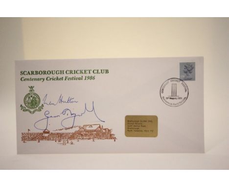 Cricket Autograph- Commemorative cover for Scarborough Centenary 1986, signed by Len Hutton and Geoff Boycott. VG