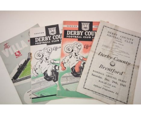 Derby County home football programmes including v Brentford 45/46 (fair). Chelsea 48/49 (vgc), Sunderland 49/50 (r/s) and awa