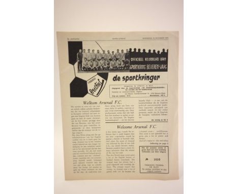Beveren Waas v Arsenal 1970/71 Fairs Cup 3rd Rnd 2nd Leg football programme in good condition with no writing