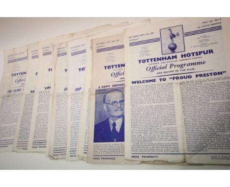 Thirteen Tottenham Hotspur home football programmes from the 1959/60 season including v Preston, Wolves, Nottingham Forest, E