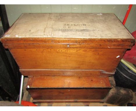 A 19th century ashwood sailors trunk with canvas top and a further Victorian pine trunk