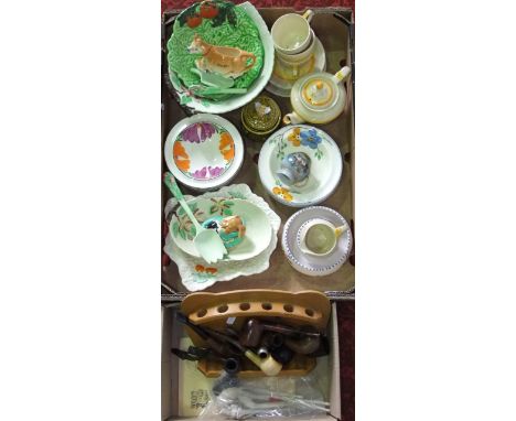 A collection of art deco ceramics including Johnson's Brothers orange and yellow banded tea for two wares, etc, together with