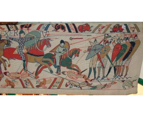 A Good quality tapestry panel showing a portion of the Bayeux tapestry - The Norman Army Advances, 65cm x 2m approx