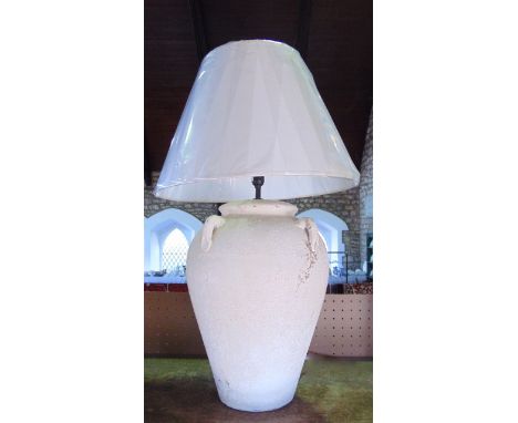 Good quality stoneware table lamp in the form of a water carrying jug, with shade, 78cm in total