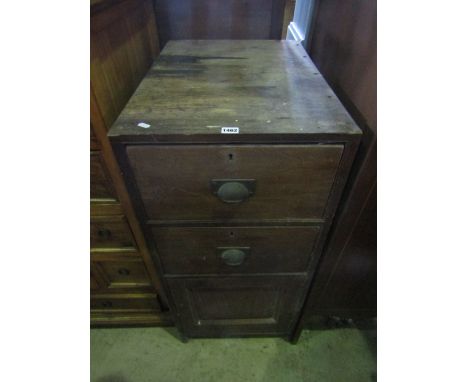 A vintage pedestal, possibly ex shop or office chest fitted with two drawers over a cupboard enclosed by rectangular moulded 