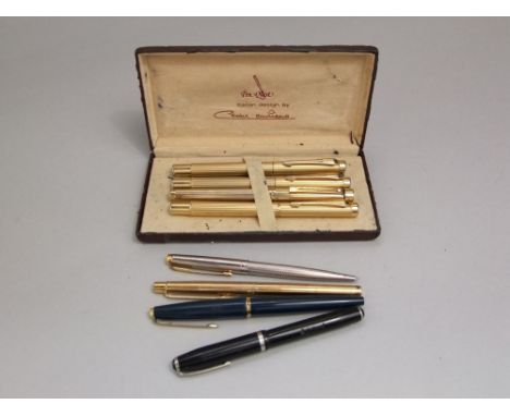 A collection of vintage fountain pens, including three Pen Quest examples by Cesare Emiliano, Sheaffer, Esterbrook, together 